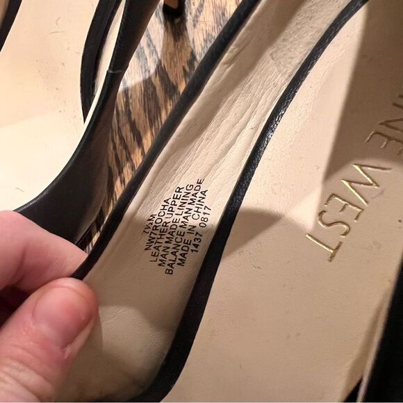 Nine West Rocha black leather almond toe slip on platform heels size 7.5 pumps - Picture 10 of 16